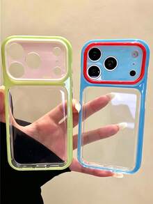 Y2K Cute Dopamine Contrast Color Match Clear Phone Case Compatible With IPhone 17 Pro Max 17 Pro 17 16 Pro Max 16 Pro 16 15 Pro Max 15 Pro Max 15 Pro 15 14 Pro Max 14 Pro 14 13 Pro Max 13 Pro 13 Creamy Yellow Protective Cover Elegant Aesthetic Cases - Red and Blue - View 4