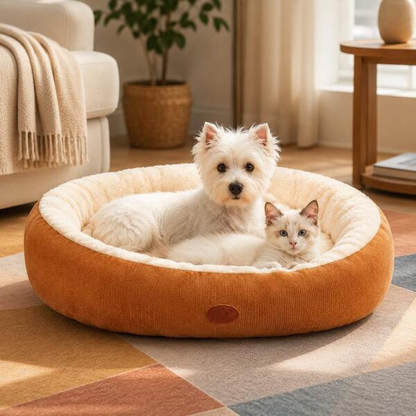 New Upgraded Thickened Comfortable Oval Plush Dog Bed, Polyester Fiber Plush Comfortable Dog Bed, Winter Warm Pet Sofa, Suitable For All Cats And Small To Medium-Sized Dogs, Textured Surface, No Assembly Required, Durable And Easy To Clean Design, Suitable For Indoor/Outdoor Use