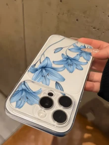 1pc Transparent Ice Blue Lily Flower Inflorescence Personalized Minimalist Anti-Drop Soft TPU Fashion Phone Case Full Coverage Anti-Fouling Protective Shell Compatible With Apple 17 16 15 14 13 12 11 Pro Max Air - Multicolor - View 5