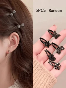 2/5/10pcs Small Black Rhinestone Bow Hair Clips, High-End Luxury Rhinestone Hair Clips, Mini Delicate Side Bangs Hair Clips, Fashion Crocodile Pattern Hair Clips, Suitable For Side Bangs, Forehead Wispy Hair, Suitable For Campus, Dating, Vacation Use, Practical Hair Accessories! (No Card) - Multicolor - View 10