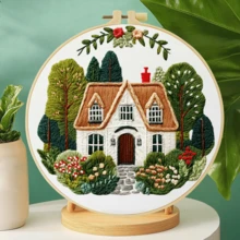 手工DIY刺繡套裝，20*20cm(7.9*7.9in)，春季植物主題，附刺繡框。適合成人與初學者。印花布料、針、線與說明書。完美的家居裝飾與送給家人朋友的禮物 - A - 查看 13