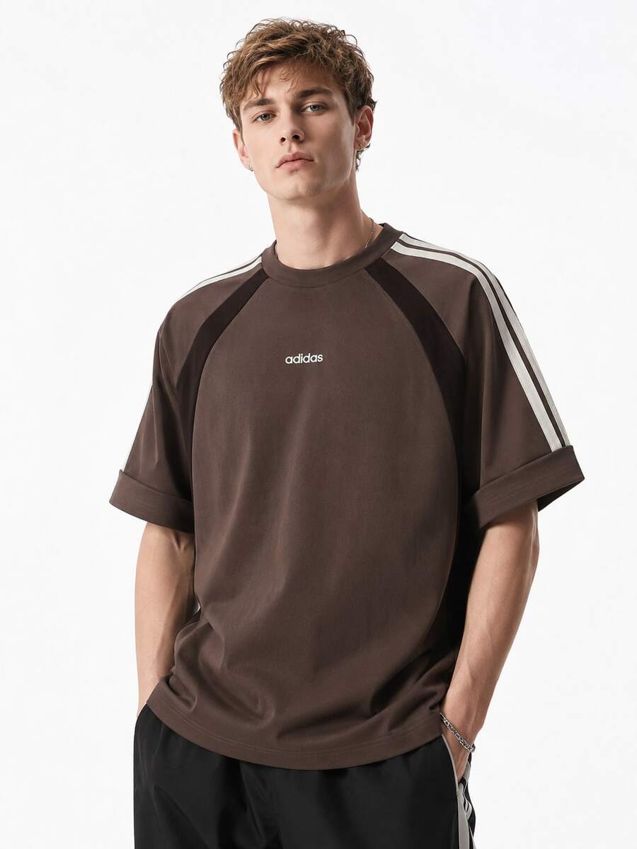 Adidas Men's Casual Comfortable Short Sleeve T-Shirt, Versatile For Summer - Brown - View 1