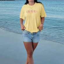 Women's Teens Oversized Graphic Tee Shirts Y2k Short Sleeve Floral Aesthetic Tshirt Top Summer Cute Preppy Clothes-For Women, Holiday, Vacation - 夏季上衣黃色 - 查看 6
