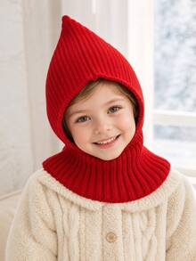 1pc Kids Autumn/Winter Pointed Hooded Warm Comfortable Pullover Hat, Ear-Protective Knitted Beanie For Boys And Girls, Suitable For Outdoor Snow Play - Multicolor - View 4