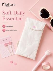 Mellora INS Embossed Bow Snap Button Storage Bag, 2 Colors Available, Cream White/Blush Pink, Lightweight Quilted Fabric Flap Stationery Pouch, Single Slim Portable Storage Box, Suitable For Home Office Daily Writing Tool Organization - Multiple Styles - View 8