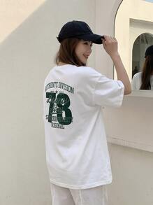 Women's Korean Style Short Sleeve T-Shirt, Medium Length Oversized Fashion Top Suitable For Layering - 白色 - 查看 1