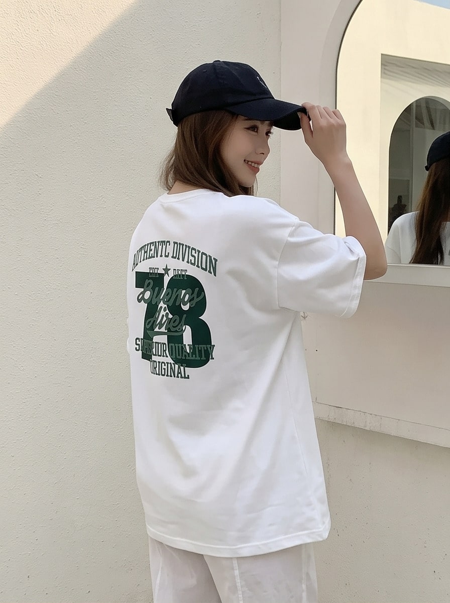 Women's Korean Style Short Sleeve T-Shirt, Medium Length Oversized Fashion Top Suitable For Layering - 白色 - 查看 1