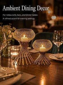 Gold Wrought Iron Candle Holder, Desktop Candle Base Decoration, Suitable For Halloween, Christmas, Wedding, Celebration, Bar, Restaurant Atmosphere Decor, Indoor Home Dining Table Centerpiece, Birthday, Holiday, Housewarming Gift - Multicolor - View 2