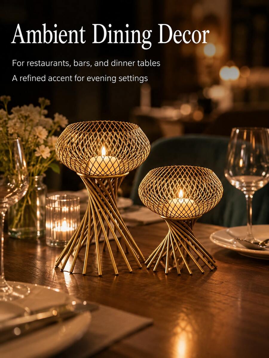 Gold Wrought Iron Candle Holder, Desktop Candle Base Decoration, Suitable For Halloween, Christmas, Wedding, Celebration, Bar, Restaurant Atmosphere Decor, Indoor Home Dining Table Centerpiece, Birthday, Holiday, Housewarming Gift