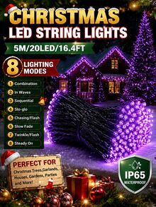 سلسلة أضواء عيد الميلاد بالطاقة الشمسية LED 20/50/100/200، مقاومة للماء IP65، 8 أوضاع إضاءة، أضواء جنية LED، مناسبة للحديقة والفناء وشجرة عيد الميلاد والشرفة والنافذة والمنزل والجناح والهالوين والحفلات والمهرجانات وديكور عيد الميلاد - سلسلة أضواء LED تعمل بالطاقة الشمسية - مشاهدة 17
