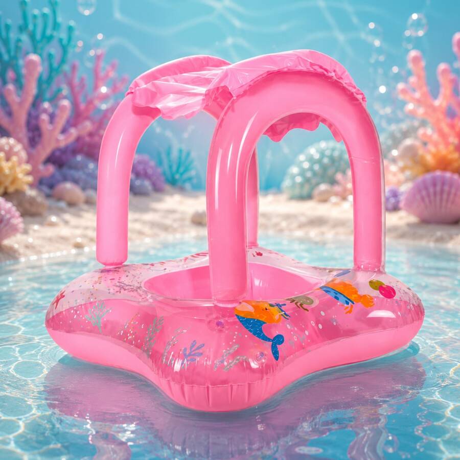 Inflatable Baby Float With Blue And Pink Canopy For Baby/Child - Float With UV Canopy, Comfortable Seat, Pool And Beach - Rose - View 1