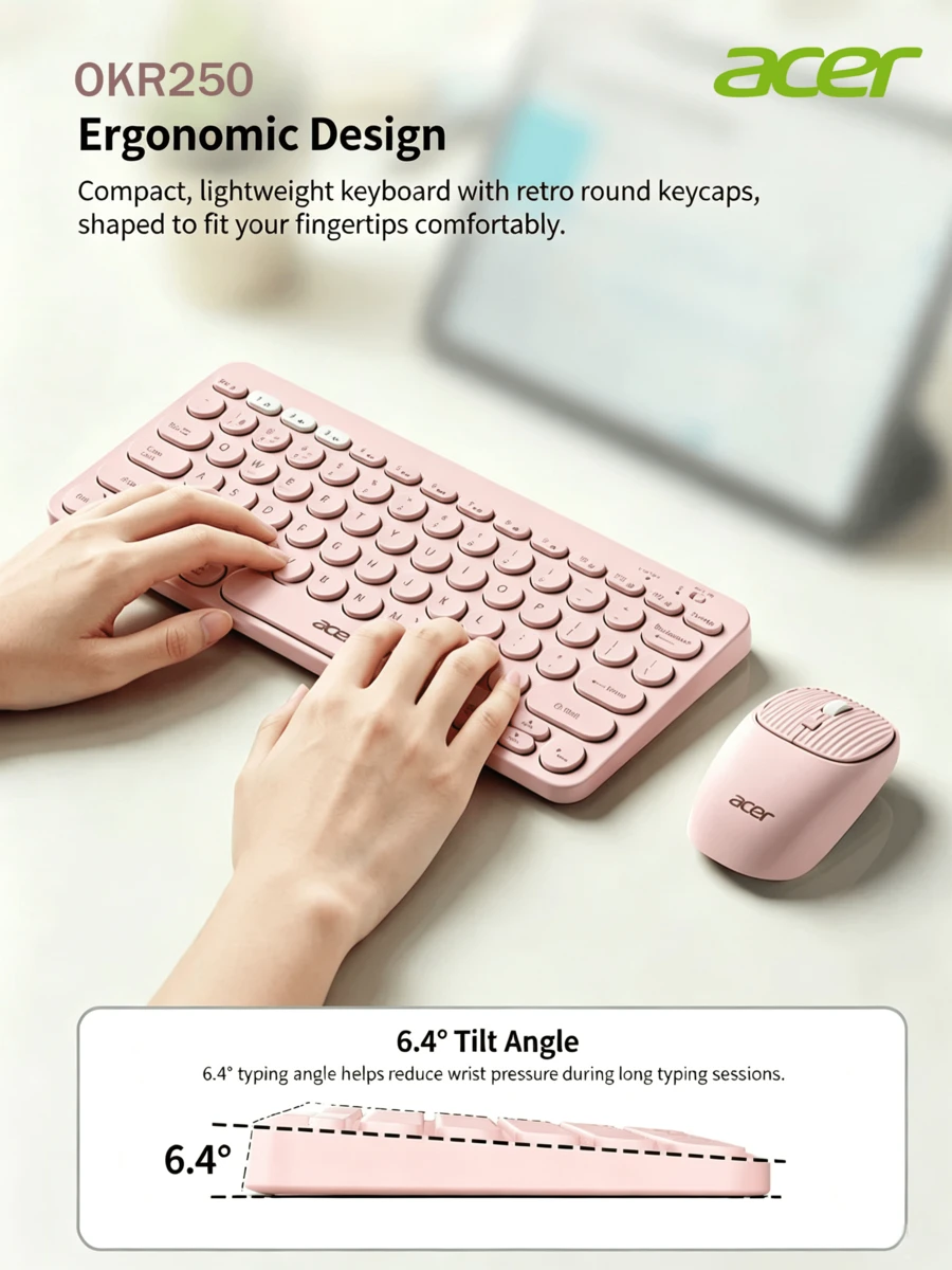 Acer Wireless Bluetooth Keyboard And Mouse Set For Tablets: Quiet Operation, Rechargeable, Slim And Portable, Suitable For Desktop Computers, Laptops, Mobile Phones, Mac Tablets, IPads. [Compatible With Computers/Tablets/Mobile Phones] - View 1