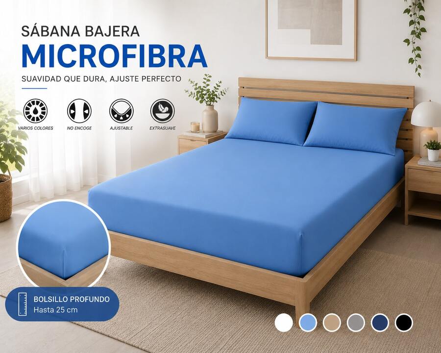 SÁBANA BAJERA AJUSTABLE DE MICROFIBRA | EXTRASUAVE | HASTA 25 CM | 6 COLORES - Azul - Ver 1