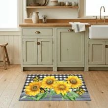 1pc Sunflower Pattern Printed Diatom Mud Kitchen Mat, Absorbent Kitchen Floor Mat, Kitchen Rug, Long Runner Mat, Sink Front Mat, Suitable For Kitchen, Bathroom, Entryway, Hallway, Laundry Room And Home Decor - Multicolor - View 6