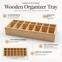 1pc Wooden Multi-Compartment Desktop Storage Box, Open-Top Storage Tray, Suitable For Cosmetics, Jewelry, Office Supplies, Craft Tools And Small Accessories - Apricot - View 4