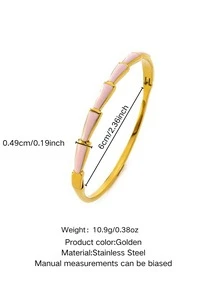 1pc Fashion Minimalist Style Stainless Steel Women's Bracelet With Bamboo Joint Design And Clasp, Suitable For Daily Commute Wear Or As A Holiday Gift For Friends - Yellow Gold - View 11
