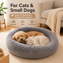 Comfortable Plush Round Cat Bed, Soft Donut Pet Bed, Suitable For Indoor Cats And Small Dogs, Warm Fluffy With High Edges Sleeping Bed - Multicolor - View 5