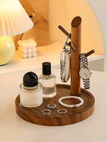 1pc Luxury Vintage Wooden Decorative Tray, Multi-Functional Entryway Key Organizer, Living Room Shoe Cabinet Shelf Hook, Jewelry Watch Perfume Display Board, Minimalist Home Storage Decor - View 7