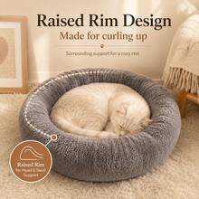 Comfortable Plush Round Cat Bed, Soft Donut Pet Bed, Suitable For Indoor Cats And Small Dogs, Warm Fluffy With High Edges Sleeping Bed - Multicolor - View 6