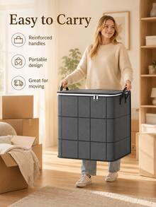 Large Capacity Clothes Storage Box, Dual Zipper Design, Foldable Storage Organizer, Suitable For Blankets, Bedding And Seasonal Clothing, Sturdy Handles, Suitable For Wardrobe, Bedroom And Moving Home Storage Organizer - Multicolor - View 4