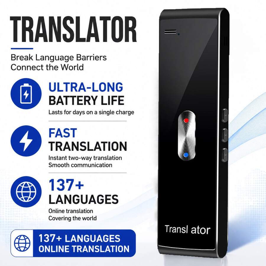 Portable AI Voice Translator - Instant Two-Way Translation, Supports 150 Languages, High Accuracy, Suitable For Travel, Business, Learning - View 1
