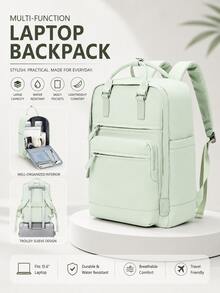 Mint Green Unisex Backpack For Teens, Fits 14-15.6 Inch Laptop, Fresh Natural Travel Backpack Outdoor Rucksack, Adjustable Shoulder Straps, Large Capacity, Fashion Casual, Youthful Energy, Multi-Functional Lightweight University Backpack Student School Bag Campus Rucksack, Suitable For Outdoor Hiking, Commuting Work And Short Trips - A - View 3