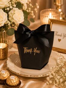 10個「Premium Thank You」禮品盒，金色紙質包裝，附優雅緞帶，適用於聖誕節、婚禮、嬰兒洗禮及其他場合 - 黑色 - 查看 2