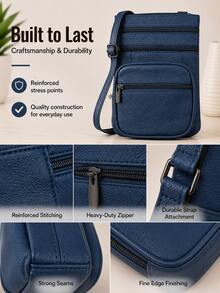 Women's Genuine Leather Crossbody Bag, Adjustable Shoulder Purse, Lightweight Travel Handbag For Work, Shopping & Daily Use - 藏蓝色 - 查看 4