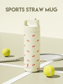 Meoky 19oz Stainless Steel Insulated Water Bottle With Pattern Design, Leak-Proof And Portable, Includes Straw, Suitable For School, Gym, Office Or Outdoor Adventure, For Hot Or Cold Drinks - White Cherry - View 3