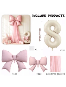 5pcs DIY Bow Birthday Background Decoration Balloon Set, Suitable For Princess Theme Party Decoration, Baby Shower, Christmas Proposal And Halloween Decoration - Multicolor - View 2