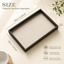 Wooden Frame Textured Leather Lining Black Edge White Bottom Rectangular Decorative Tray, Indoor Teacup Holder, Bathroom Toiletries Storage Tray, Kitchen Food Serving Platter, Living Room Coffee Table Snack Organizer, Bedroom Jewelry Display Tray - Multicolor - View 2