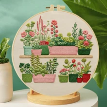 手工DIY刺繡套裝，20*20cm(7.9*7.9in)，春季植物主題，附刺繡框。適合成人與初學者。印花布料、針、線與說明書。完美的家居裝飾與送給家人朋友的禮物 - A - 查看 6