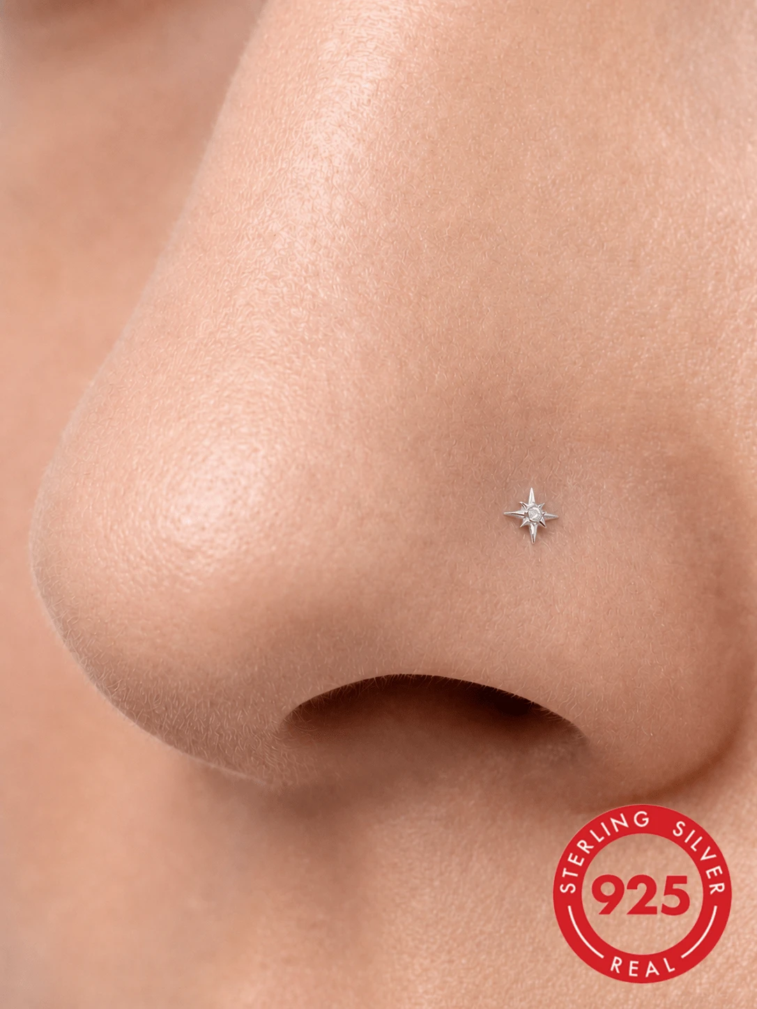 1 pièce pièce Clou de nez en argent sterling 925 avec étoile octogonale en zircone cubique, bijou de piercing corporel hypoallergénique, anneau de nez, unisexe, convient pour le port quotidien et comme cadeau - Argent - Voir 1