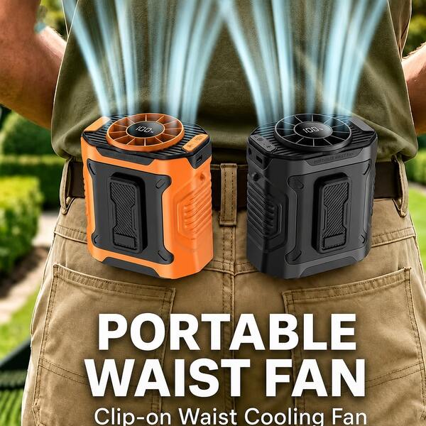 Neck-Hanging Portable Waist Fan, 18000RPM Powerful Brushless Motor, USB Rechargeable, Five-Speed Adjustment, 5000mAh Large Capacity, LED Battery Display, Suitable For Outdoor Work, Camping, Wild Fishing, And Spring Trips.