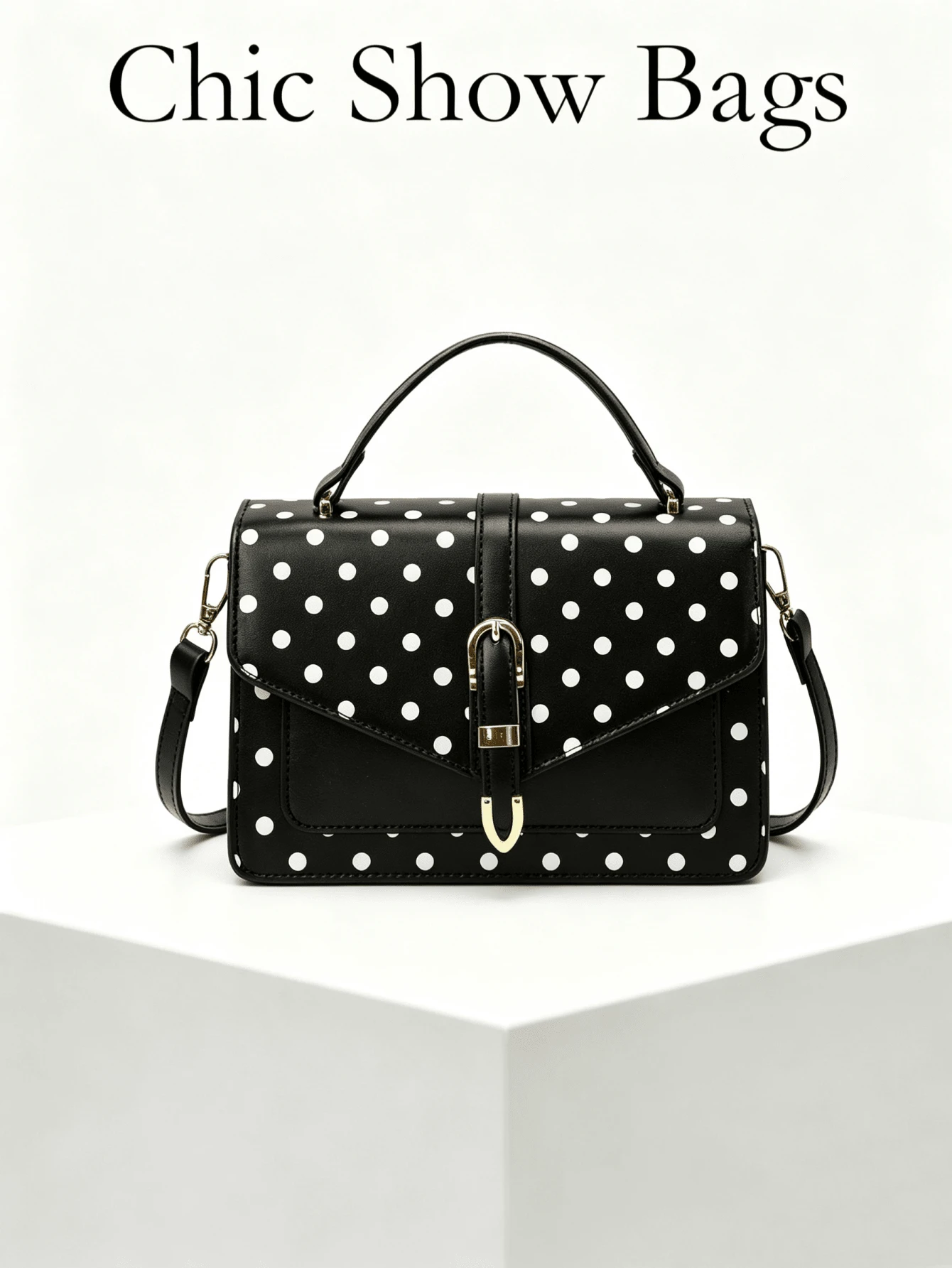 Women's Handle Crossbody Bag, Rectangular Flap Shoulder Bag, Polka Dot Print, Adjustable Strap, Large Capacity, Vintage Elegant, Suitable For Daily Commute And Dating - Black - View 1