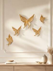 5pcs Gold Butterfly Wall Decor Set, 3D Butterfly Wall Hanging Ornaments, Elegant Modern Wall Art For Living Room, Bedroom, Entryway, Hallway, Office, Boutique, DIY Home Decoration, Housewarming Birthday Gift - Multicolor - View 2