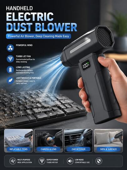 Handheld Electric Dust Blower, High-Speed Mini Blower ,Adjustable Power Turbo Fan, Portable Dust Blower For Cleaning Electronics, Cars, Homes, And Outdoor Spaces Rechargeable Electric Air Duster
