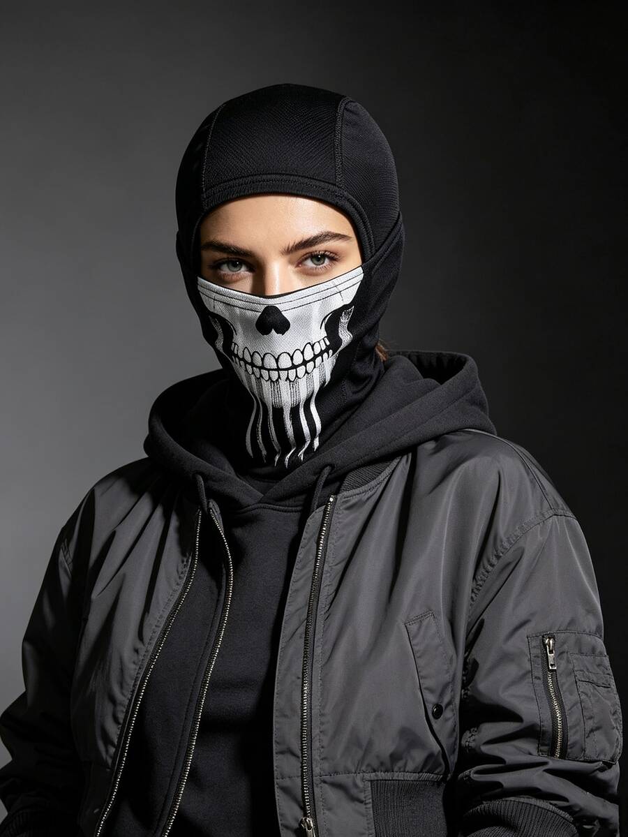 1/3pcs Skull Print Elastic Face Mask, Lightweight Full Face Headwear, Windproof Fashion Mask For Outdoor Driving, Camping, Halloween - Multicolor - View 1