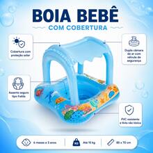 Inflatable Baby Float With Blue And Pink Canopy For Baby/Child - Float With UV Canopy, Comfortable Seat, Pool And Beach - Blue - View 4