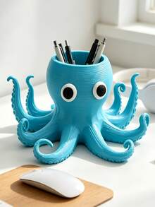 3D Printed Cute Octopus Pen Holder, Oversized Cartoon Eyes & Curly Tentacle Design, Desktop Stationery Organizer, Multi-Function Pen Holder For Pens, Pencils, Markers, Scissors, Brushes, Creative Office Desk, Study Desk, Studio Decor, Functional Decorative Gift For Students, Artists, Teachers - Cute Octopus Pen Holder - View 1