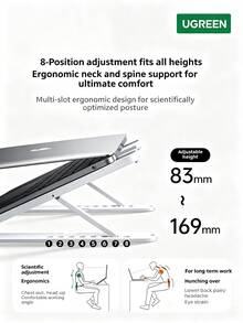 UGREEN 8-Level Adjustable Ergonomic Laptop Stand | Portable Folding Cooling Stand Compatible With MacBook/Huawei/Tablets Five-Layer Anti-Slip Widened Base Suitable For Office Desks (Dormitory/Home Use) - View 3