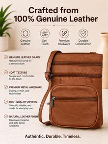 Women's Genuine Leather Crossbody Bag, Adjustable Shoulder Purse, Lightweight Travel Handbag For Work, Shopping & Daily Use - 棕色 - 查看 3