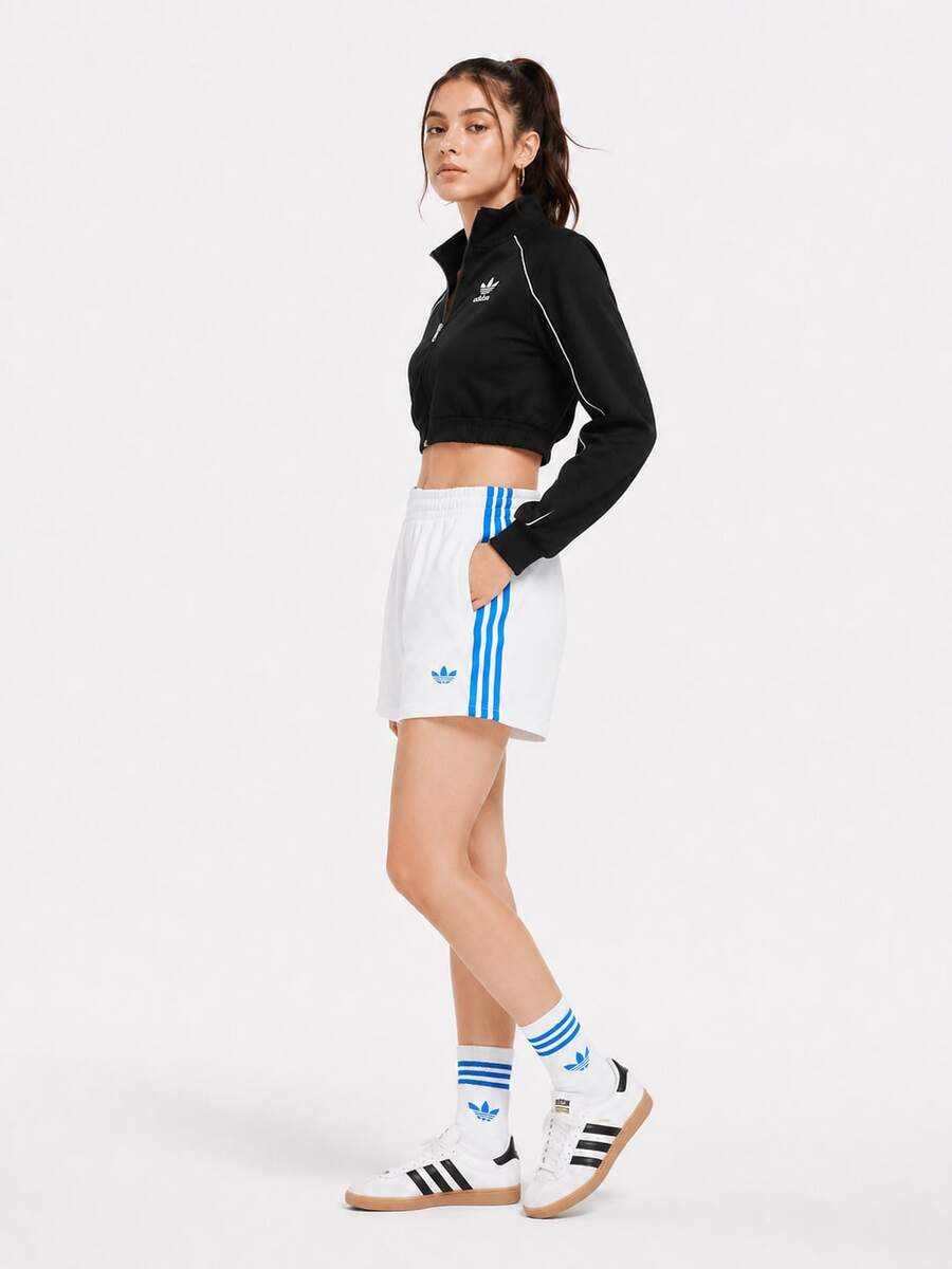 Adidas 新款三葉草休閒褲針織透氣跑步訓練短褲 - 白色/藍色 - 查看 1