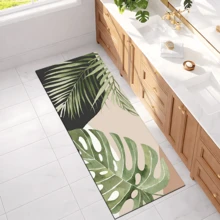 1pc Tropical Green Plant Pattern Printed Diatom Mud Kitchen Mat, Absorbent Kitchen Floor Mat, Kitchen Rug, Long Strip Foot Mat, Sink Front Mat, Suitable For Kitchen, Bathroom, Entryway, Hallway, Laundry Room And Home Decor - Multicolor - View 5