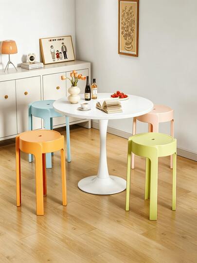 5pcs Nordic Style Plastic Round Stools, Stackable For Storage, Space-Saving, Strong Load-Bearing Capacity, Anti-Slip And Wear-Resistant, Multiple Colors Available, Comfortable For Long Sitting, Suitable For Household And Commercial Use
