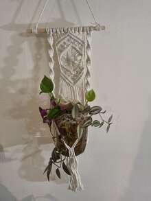 Maceta colgante de estilo bohemio montada en la pared, macetero colgante de cuerda, adecuado para decoración del hogar, jardín, balcón y interior - Beis - Ver 6
