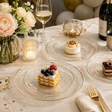 50/25/20/10-Piece Transparent Gold-Rimmed Dinner Plate/Tray Set, 7.5-Inch/10.25-Inch Reusable Plates, Food Trays, Fruit And Snack Platters, Dessert And Salad Platters, Cheese And Candy Trays, Multi-Purpose Tableware For Parties, Weddings, Birthdays, Picnics, And Festive Events. Easy To Clean, Elegant Table Setting Suitable For Home And Events. - View 3