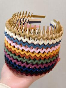 1/8pcs Women's Wavy Plastic Hair Headband, Serrated Non-Slip Comb Teeth Hairband, Fashion Hair Accessory - Multicolor - View 1