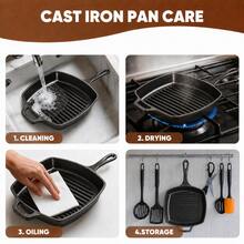 Square Striped Non-Stick Steak Skillet, Cast Iron Griddle Pan With Wooden Handle, Compatible With Induction & All Stoves, For Home, Commercial & Outdoor Camping - View 9