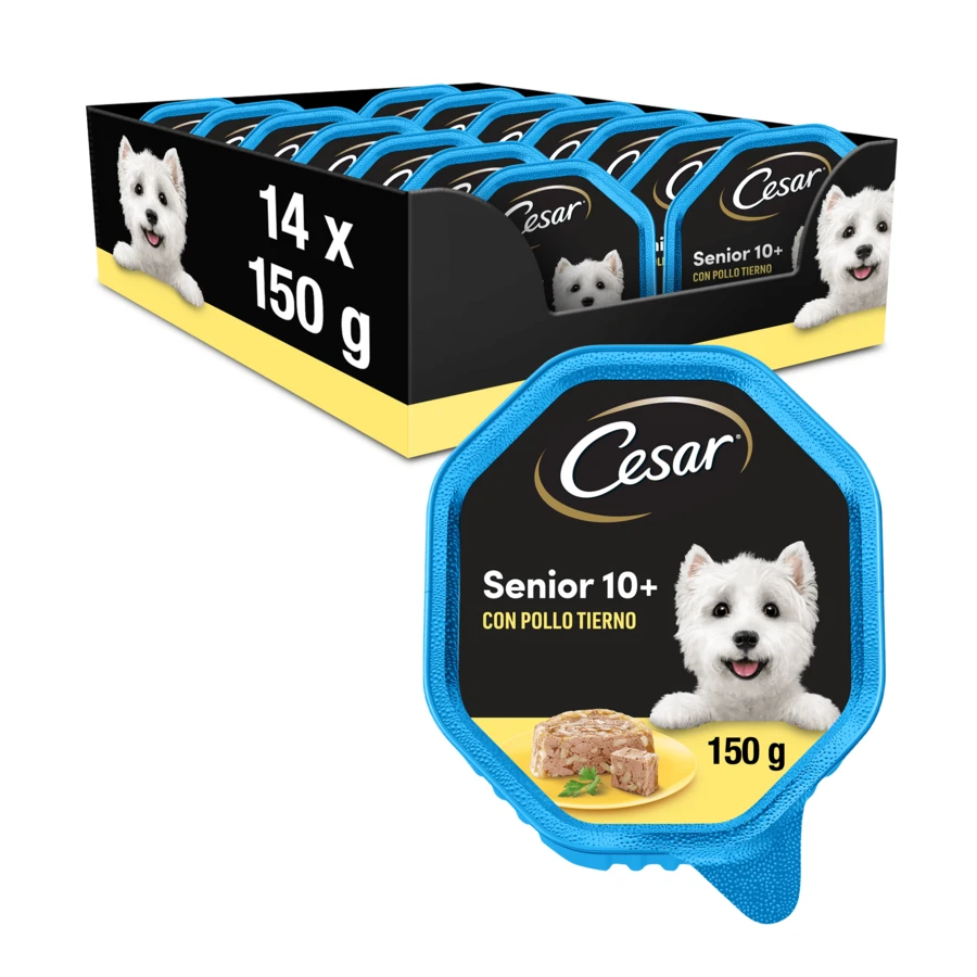 Cesar Comida Húmeda para Perros Senior en paté con Pollo y Arroz (Pack de 14 Tarrinas x 150g) - gramo - Ver 1